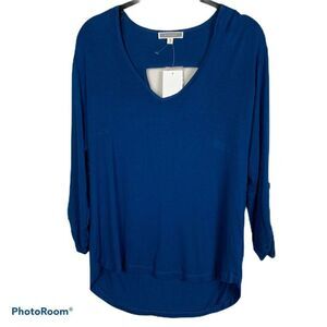 Pleione Open Back Knit‎ 3/4 Sleeve Blouse High Low